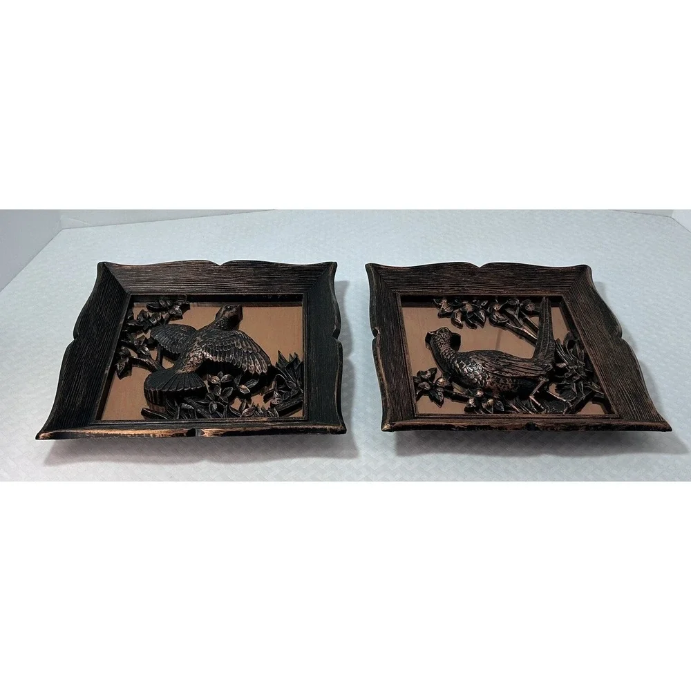2 Vintage MCM Coppercraft Guild Copper Birds Hanging Wall Art Plaque 3D Decor US